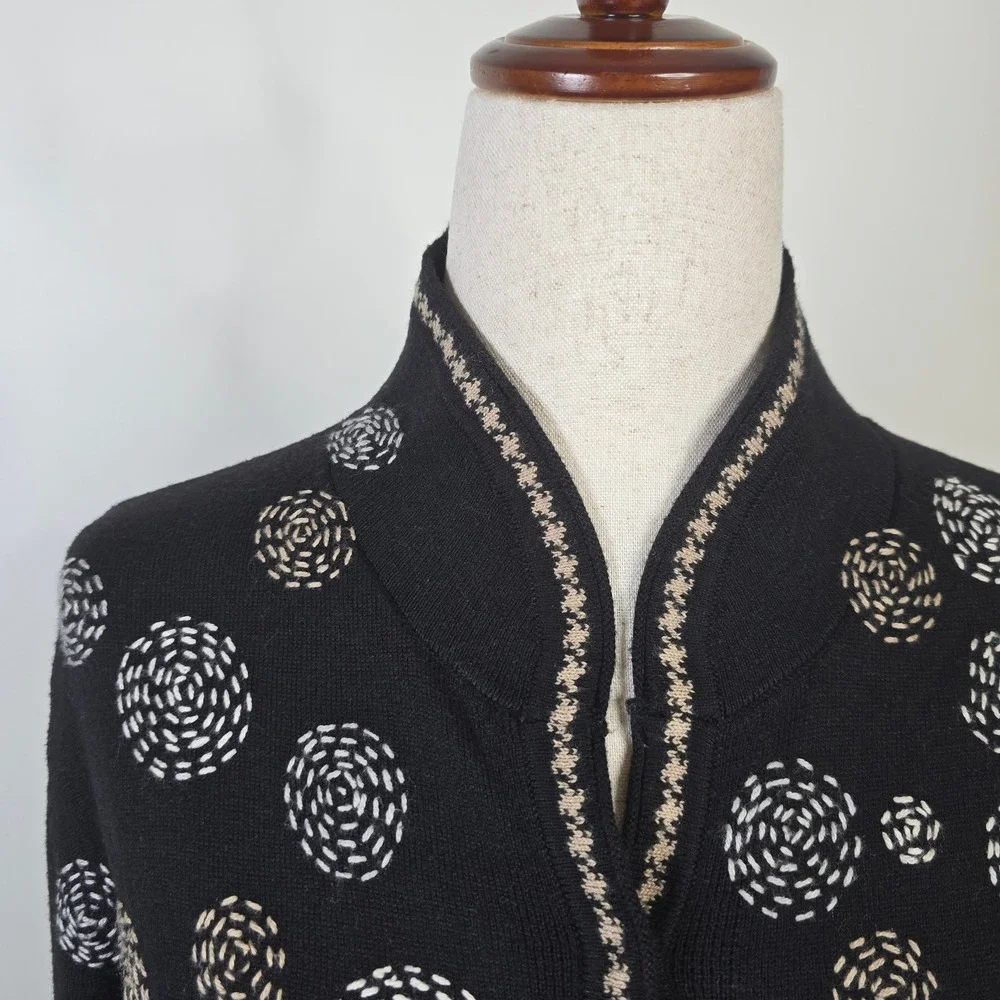 Nic + Zoe Black Swirl Circle Knit Mock Neck Cardigan Sweater Womens Medium